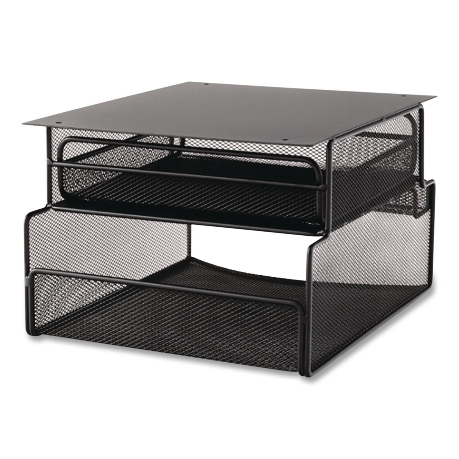 Onyx Hanging Organizer with Drawer, Under Desk Mount, 3 Compartments, Steel Mesh, 12.33 x 10 x 7.25, Black