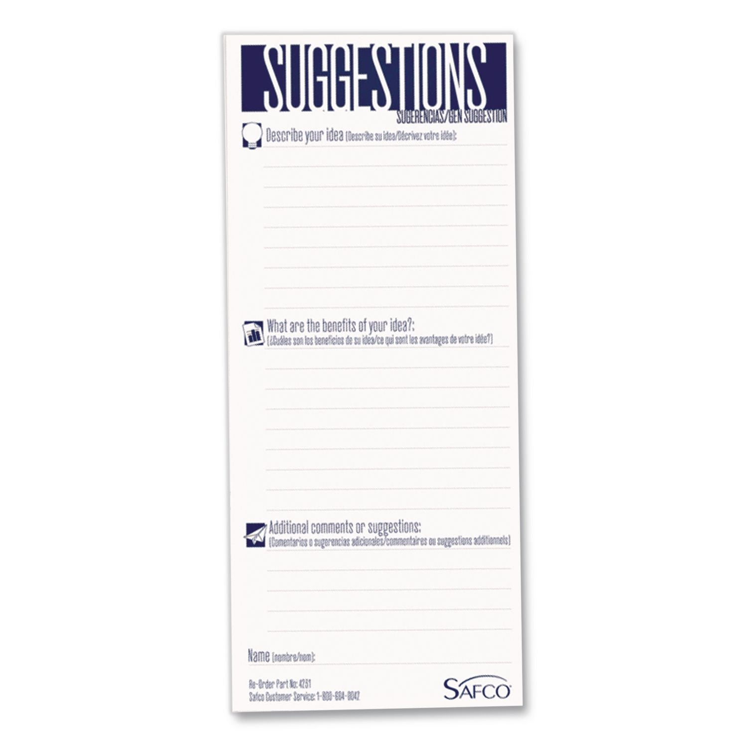 Suggestion Box Cards, 3.5 x 8, White, 25/Pack
