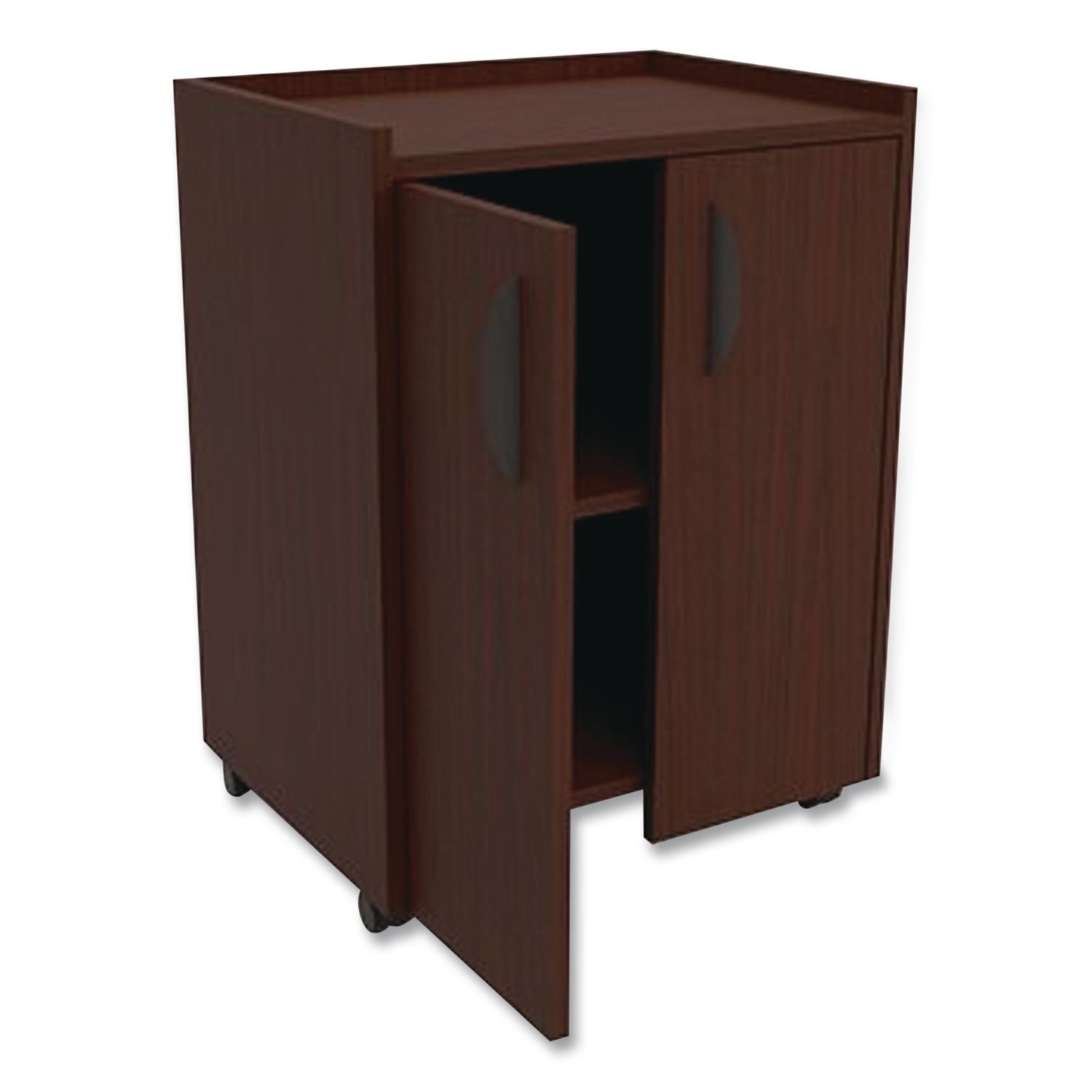 Mobile Refreshment Center, Engineered Wood, 3 Shelves, 23" x 18" x 31", Mahogany