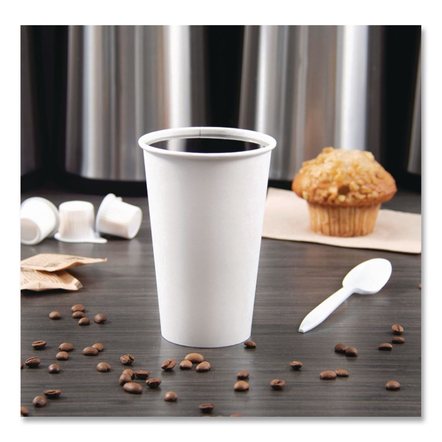 Single-Sided Poly Paper Hot Cups, 16 oz, White, 50 Sleeve, 20 Sleeves/Carton