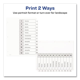 Customizable TOC Ready Index Black and White Dividers, 12-Tab, 1 to 12, 11 x 8.5, 1 Set