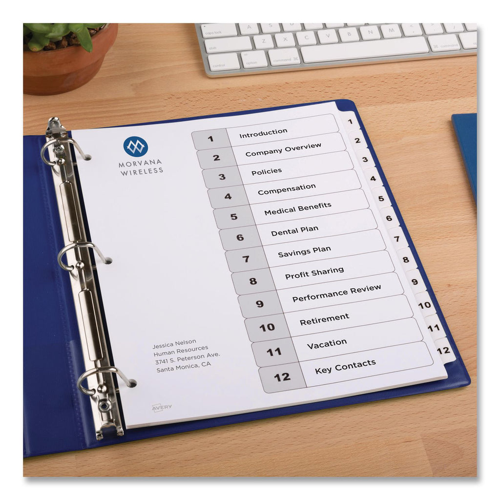 Customizable TOC Ready Index Black and White Dividers, 12-Tab, 1 to 12, 11 x 8.5, 1 Set