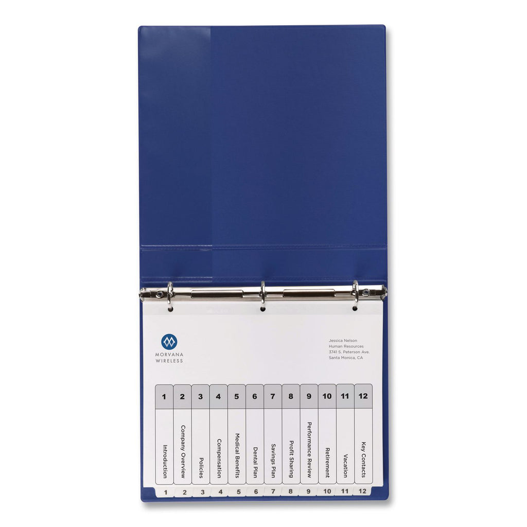Customizable TOC Ready Index Black and White Dividers, 12-Tab, 1 to 12, 11 x 8.5, 1 Set