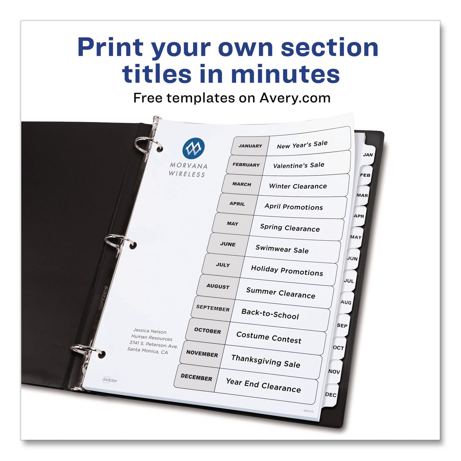 Customizable TOC Ready Index Black and White Dividers, 12-Tab, Jan. to Dec., 11 x 8.5, 1 Set