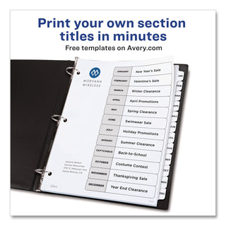 Customizable TOC Ready Index Black and White Dividers, 12-Tab, Jan. to Dec., 11 x 8.5, 1 Set