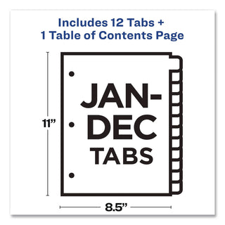 Customizable TOC Ready Index Black and White Dividers, 12-Tab, Jan. to Dec., 11 x 8.5, 1 Set