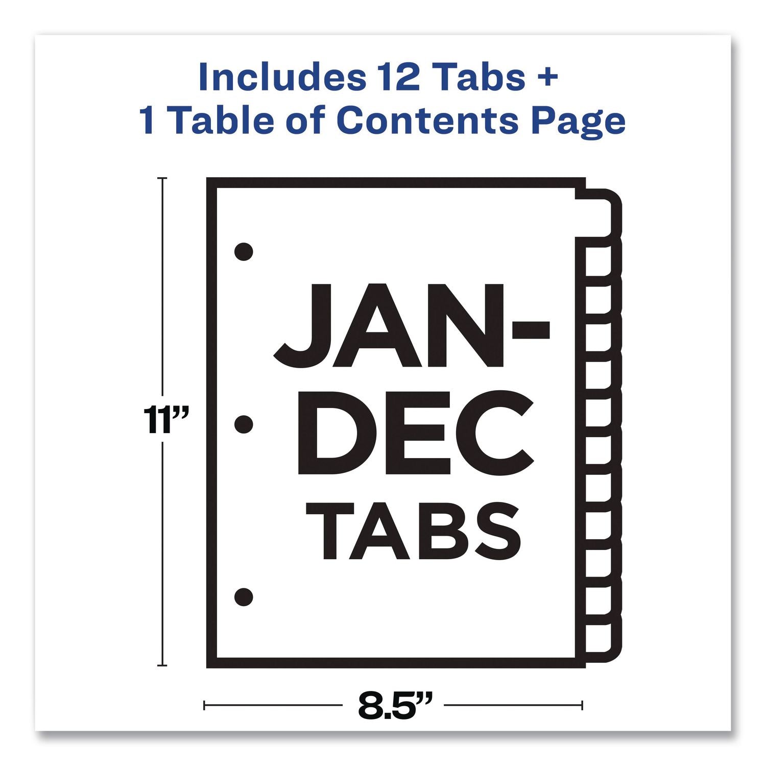 Customizable TOC Ready Index Black and White Dividers, 12-Tab, Jan. to Dec., 11 x 8.5, 1 Set