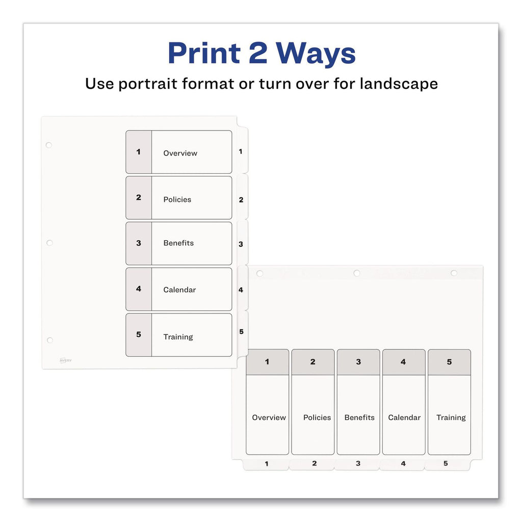 Customizable TOC Ready Index Black and White Dividers, 5-Tab, 1 to 5, 11 x 8.5, 1 Set