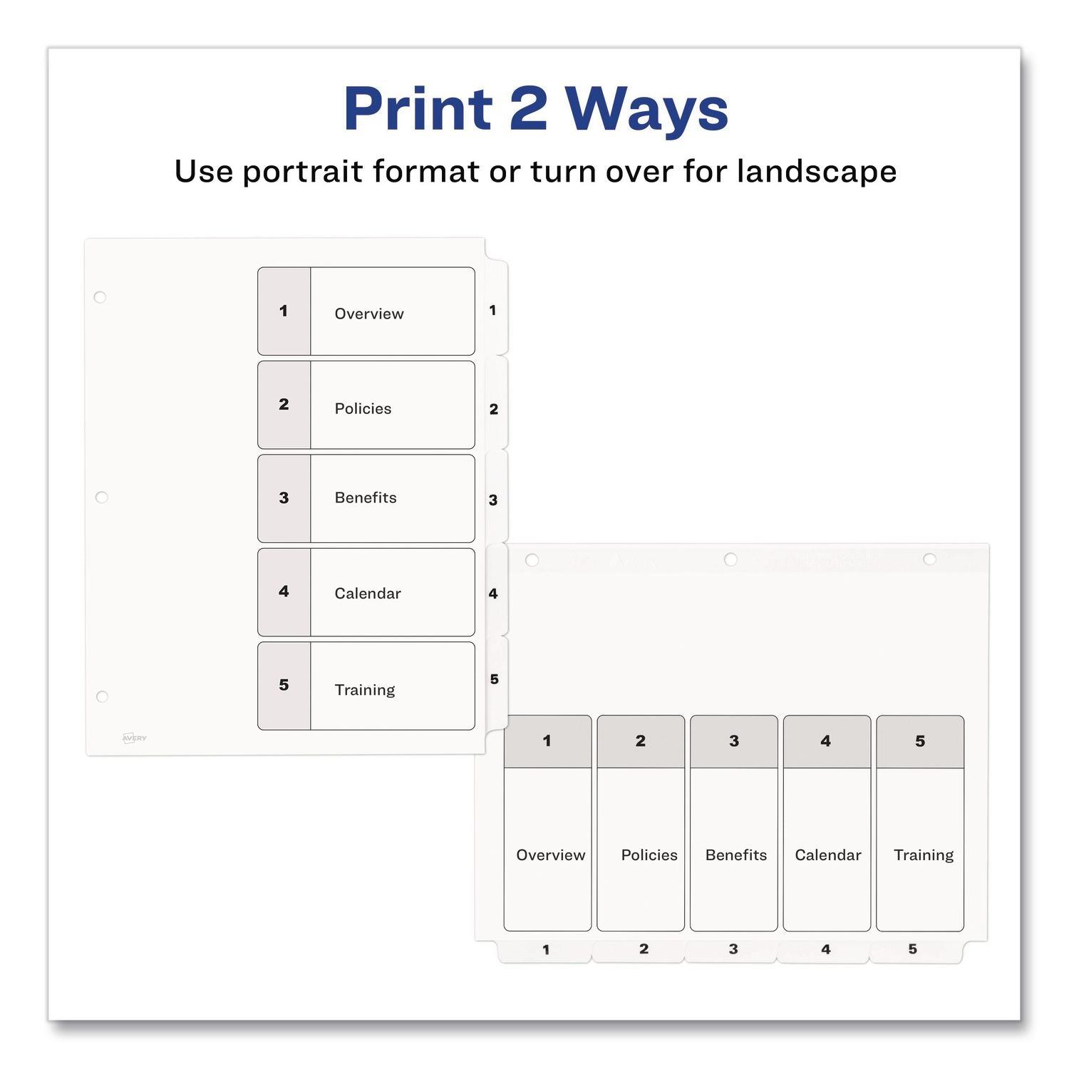 Customizable TOC Ready Index Black and White Dividers, 5-Tab, 1 to 5, 11 x 8.5, 1 Set