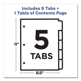 Customizable TOC Ready Index Black and White Dividers, 5-Tab, 1 to 5, 11 x 8.5, 1 Set