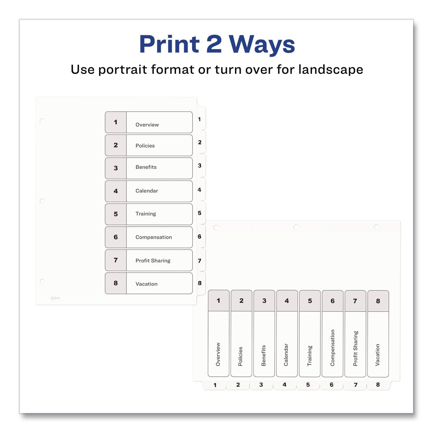 Customizable TOC Ready Index Black and White Dividers, 8-Tab, 1 to 8, 11 x 8.5, 1 Set