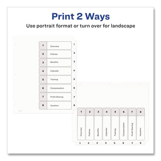 Customizable TOC Ready Index Black and White Dividers, 8-Tab, 1 to 8, 11 x 8.5, 1 Set