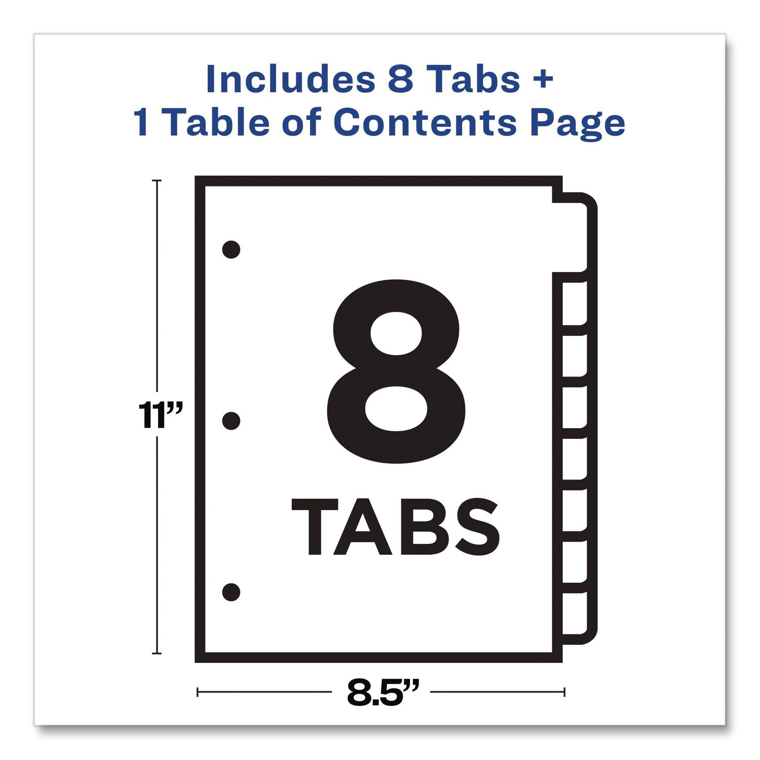 Customizable TOC Ready Index Black and White Dividers, 8-Tab, 1 to 8, 11 x 8.5, 1 Set