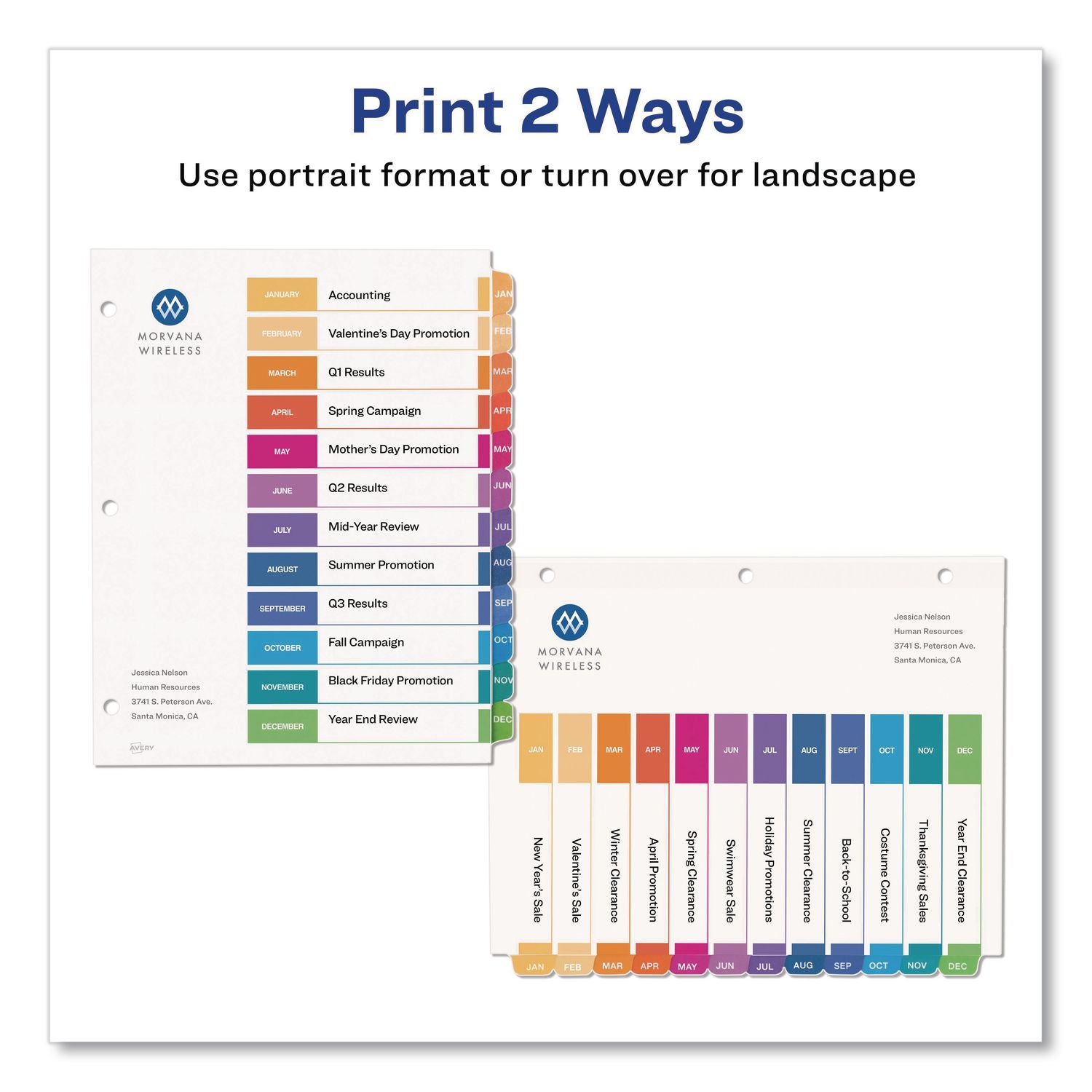 Customizable TOC Ready Index Multicolor Tab Dividers, 12-Tab, Jan. to Dec., 11 x 8.5, White, Traditional Color Tabs, 1 Set