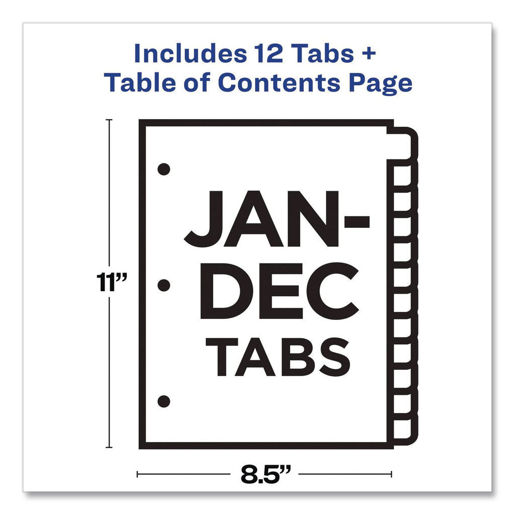 Customizable TOC Ready Index Multicolor Tab Dividers, 12-Tab, Jan. to Dec., 11 x 8.5, White, Traditional Color Tabs, 1 Set
