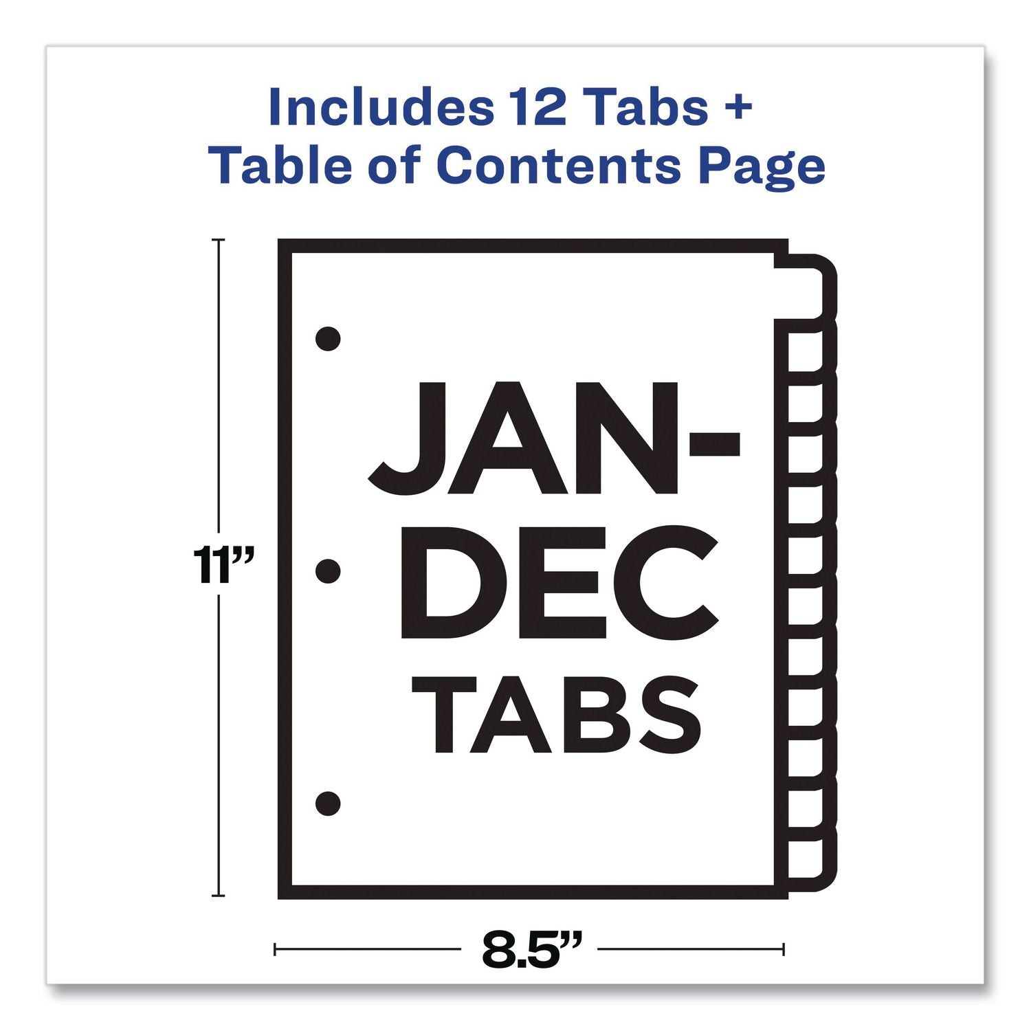Customizable TOC Ready Index Multicolor Tab Dividers, 12-Tab, Jan. to Dec., 11 x 8.5, White, Traditional Color Tabs, 1 Set