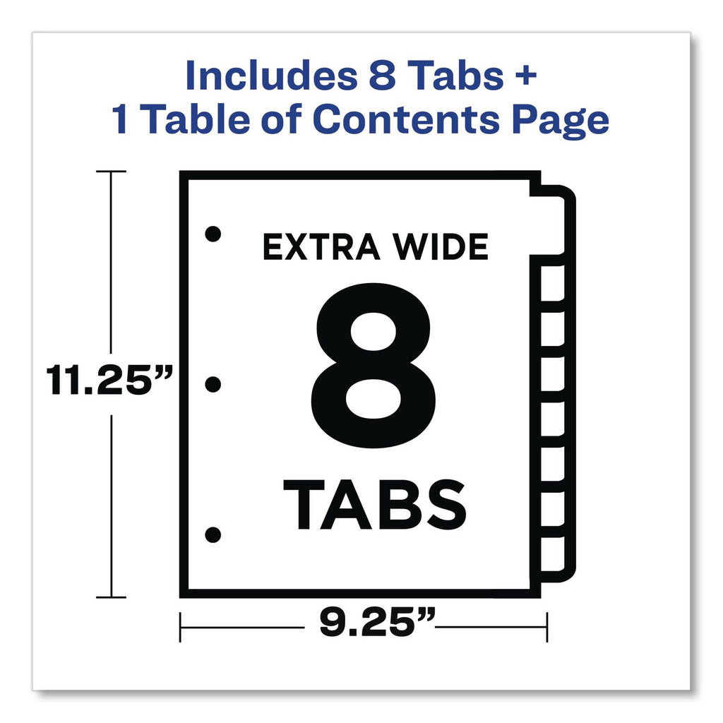 Customizable TOC Ready Index Multicolor Tab Dividers, Extra Wide Tabs, 8-Tab, 1 to 8, 11 x 9.25, White, 1 Set