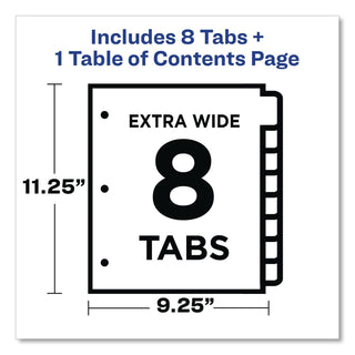 Customizable TOC Ready Index Multicolor Tab Dividers, Extra Wide Tabs, 8-Tab, 1 to 8, 11 x 9.25, White, 1 Set