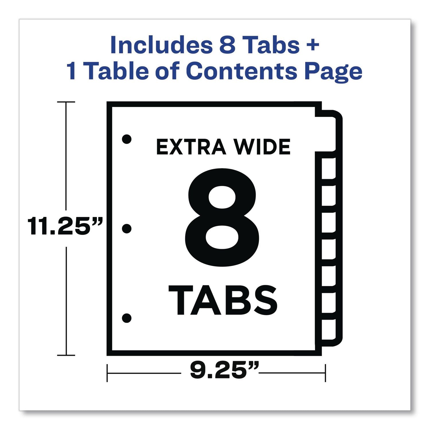 Customizable TOC Ready Index Multicolor Tab Dividers, Extra Wide Tabs, 8-Tab, 1 to 8, 11 x 9.25, White, 1 Set