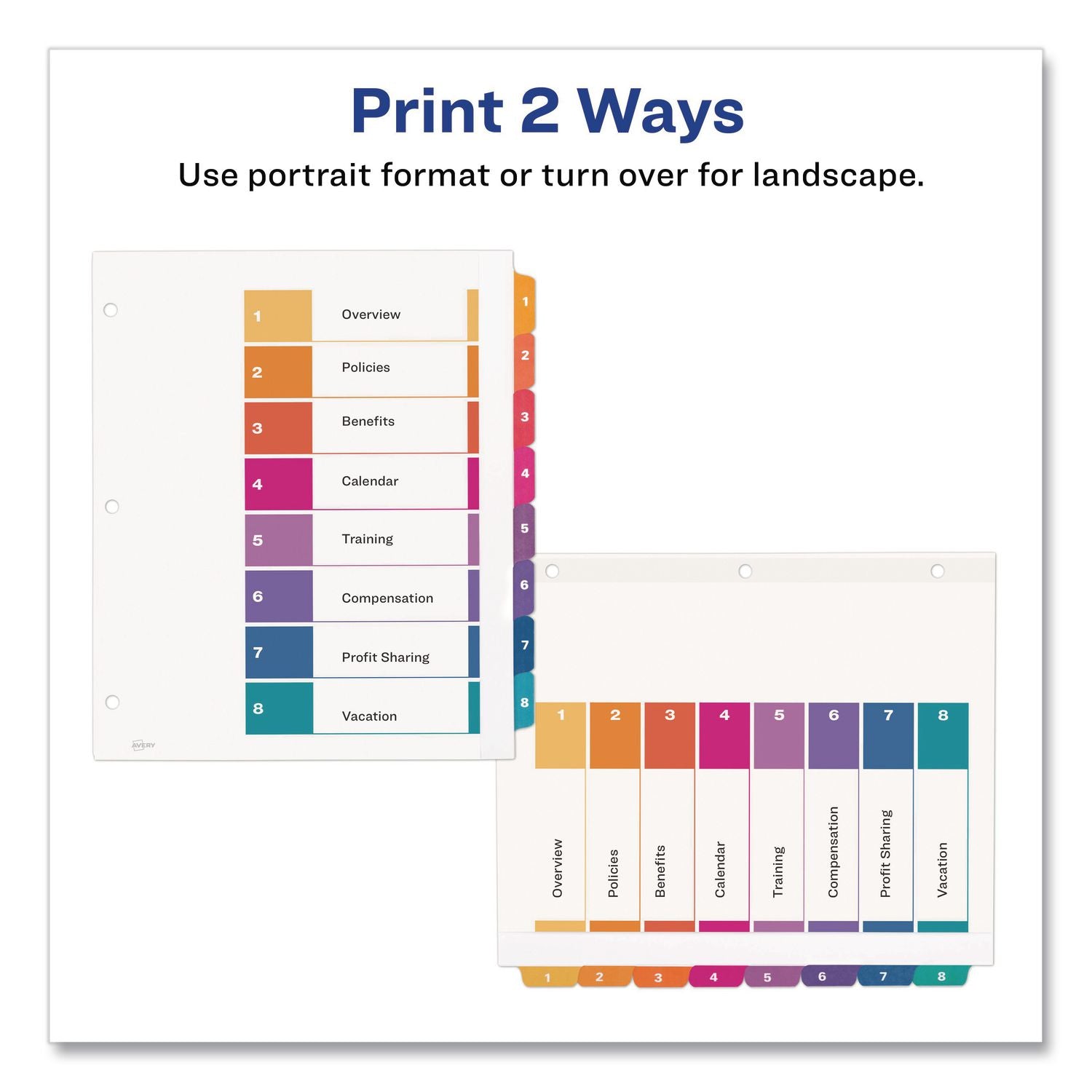Customizable TOC Ready Index Multicolor Tab Dividers, Extra Wide Tabs, 8-Tab, 1 to 8, 11 x 9.25, White, 1 Set