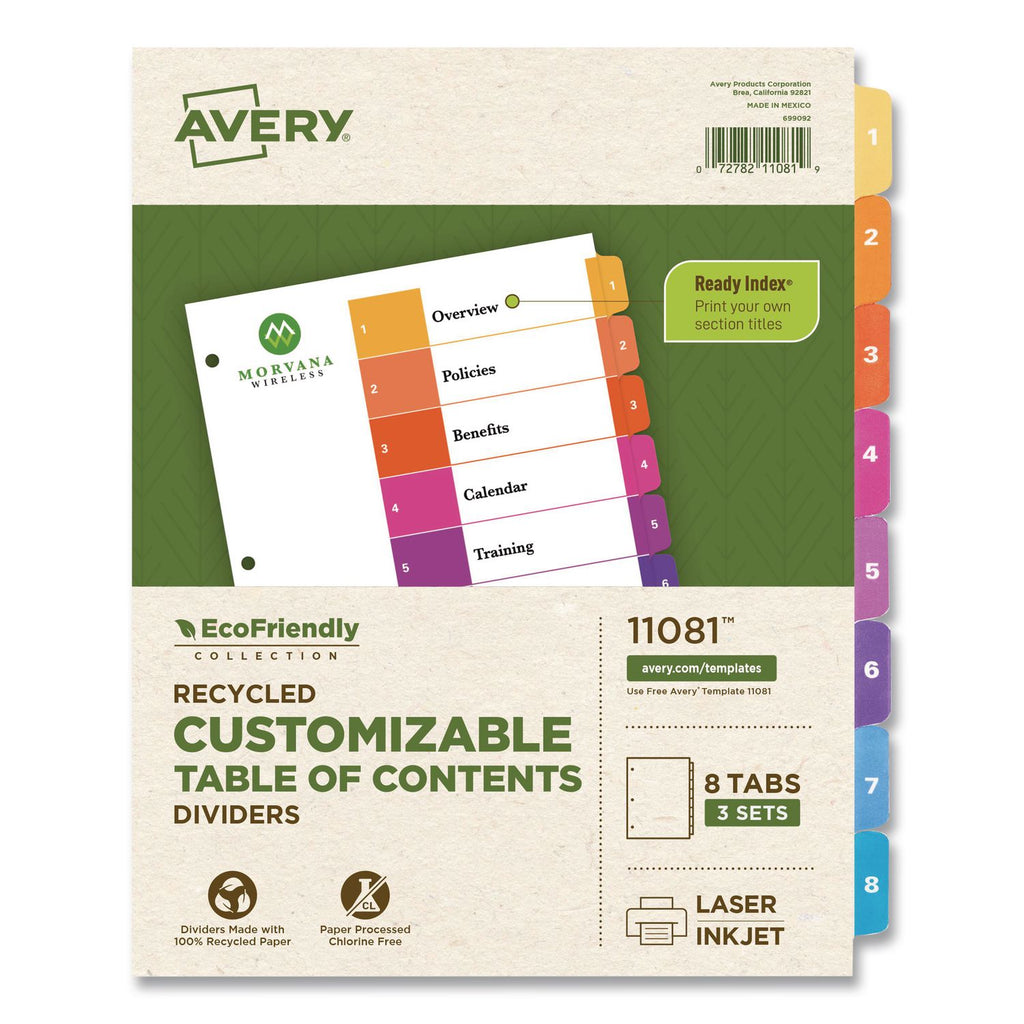 Customizable Table of Contents Ready Index Dividers with Multicolor Tabs, 8-Tab, 1 to 8, 11 x 8.5, White, 3 Sets