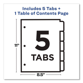 Customizable TOC Ready Index Multicolor Tab Dividers, 5-Tab, 1 to 5, 11 x 8.5, White, Traditional Color Tabs, 1 Set