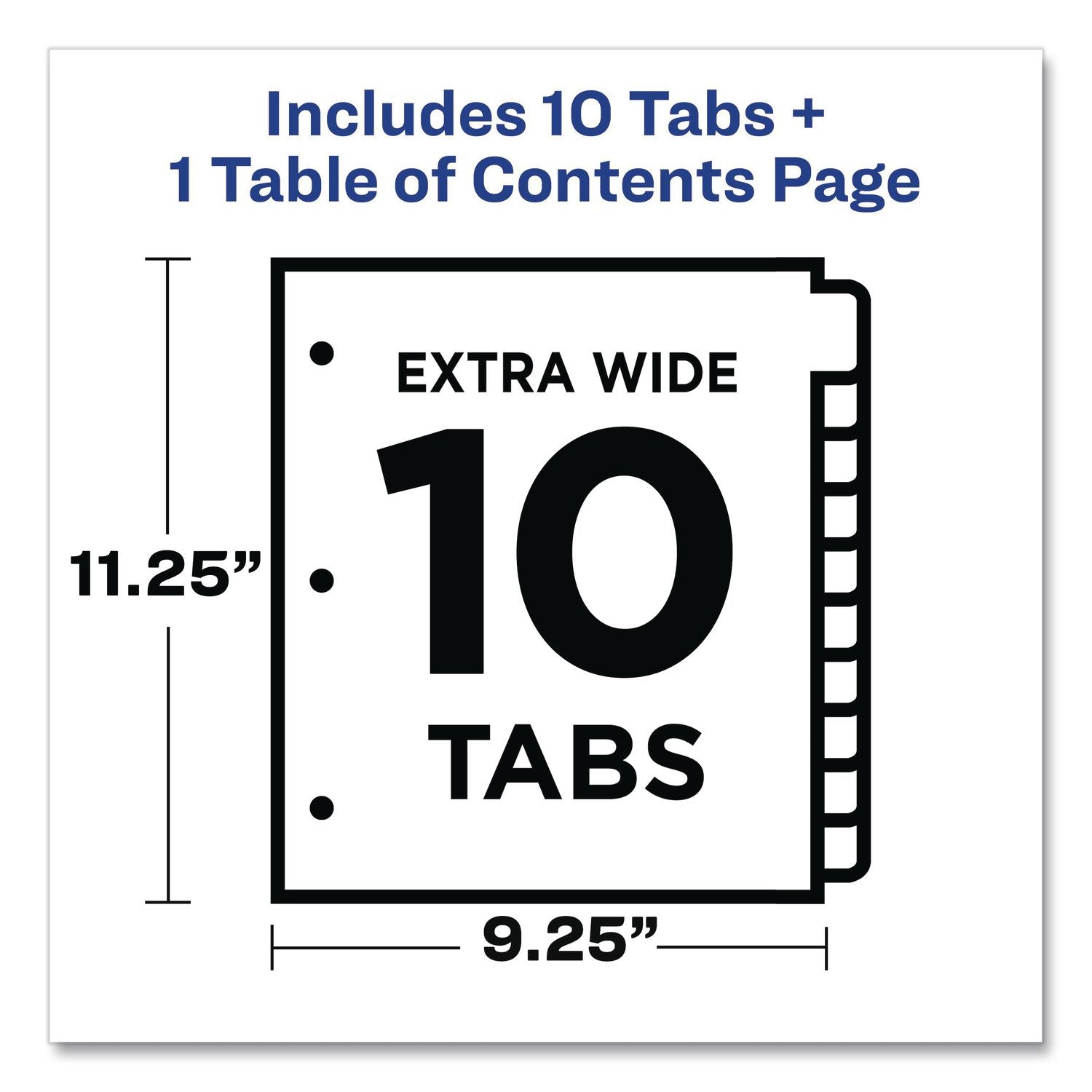 Customizable TOC Ready Index Multicolor Tab Dividers, Extra Wide Tabs, 10-Tab, 1 to 10, 11 x 9.25, White, 1 Set