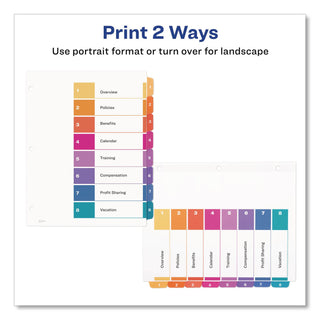 Customizable TOC Ready Index Multicolor Tab Dividers, 8-Tab, 1 to 8, 11 x 8.5, White, Traditional Color Tabs, 1 Set