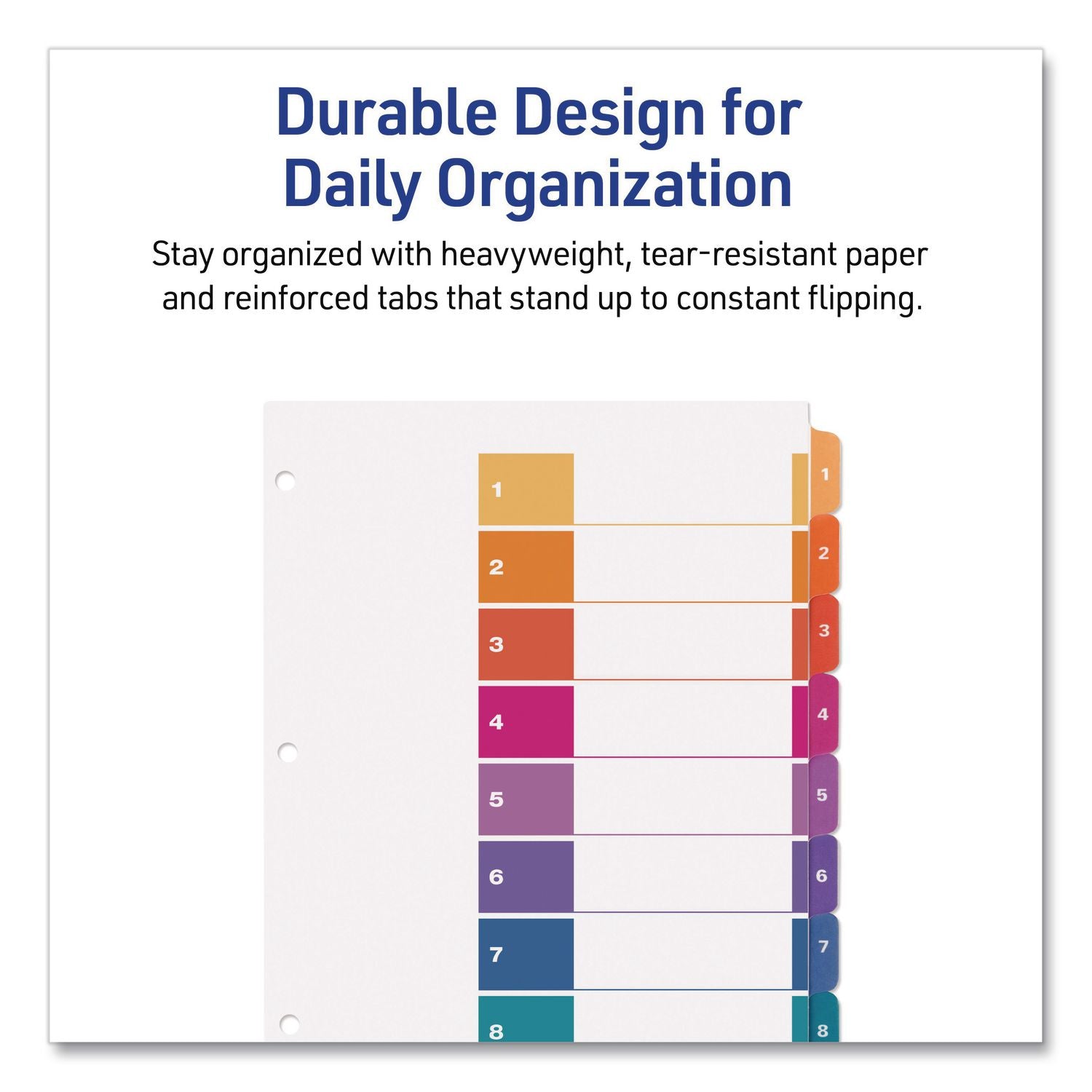 Customizable TOC Ready Index Multicolor Tab Dividers, 8-Tab, 1 to 8, 11 x 8.5, White, Traditional Color Tabs, 1 Set