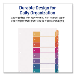 Customizable TOC Ready Index Multicolor Tab Dividers, 8-Tab, 1 to 8, 11 x 8.5, White, Traditional Color Tabs, 1 Set