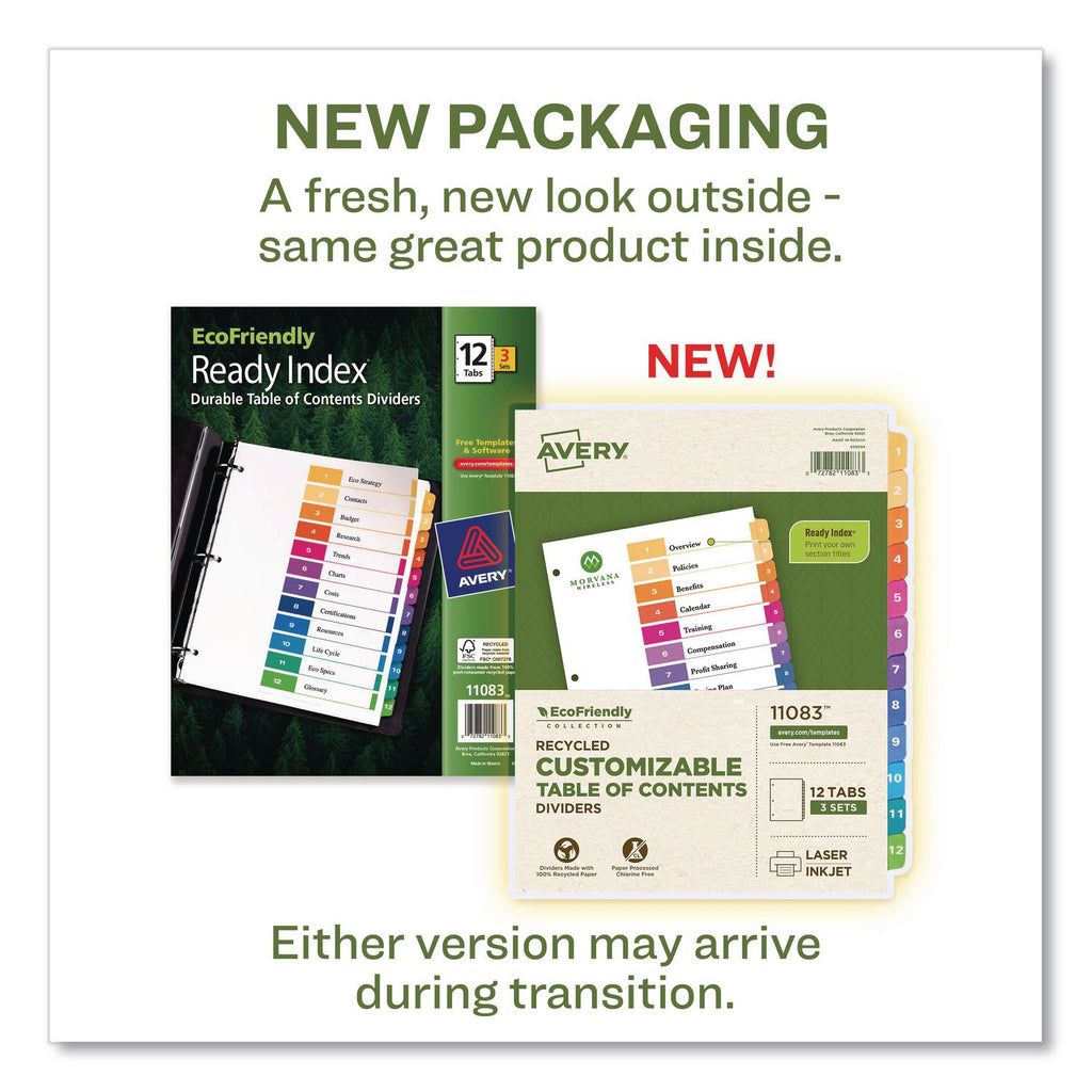 Customizable Table of Contents Ready Index Dividers with Multicolor Tabs, 12-Tab, 1 to 12, 11 x 8.5, White, 3 Sets