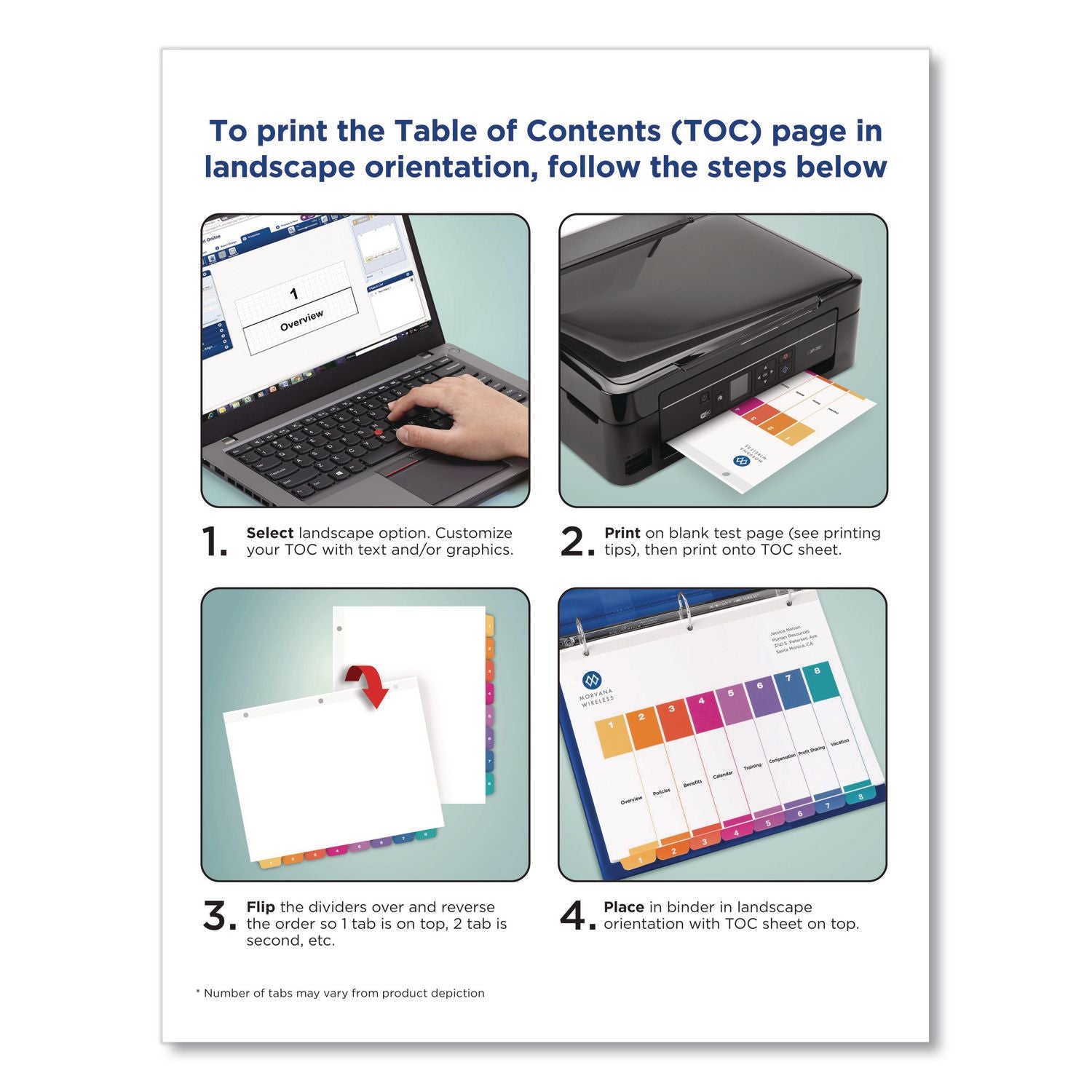 Customizable TOC Ready Index Multicolor Tab Dividers, 8-Tab, 1 to 8, 11 x 8.5, White, Traditional Color Tabs, 1 Set