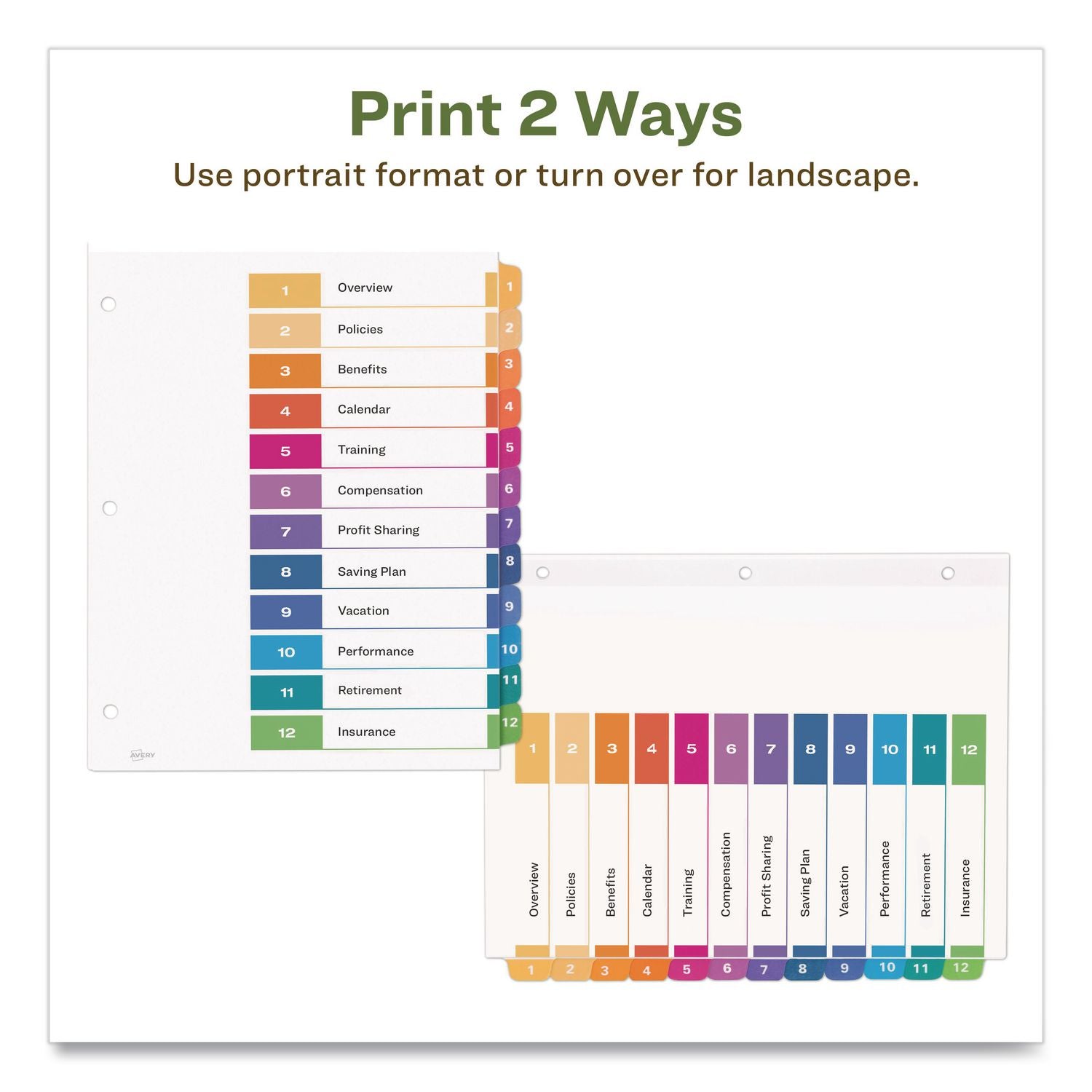 Customizable Table of Contents Ready Index Dividers with Multicolor Tabs, 12-Tab, 1 to 12, 11 x 8.5, White, 3 Sets