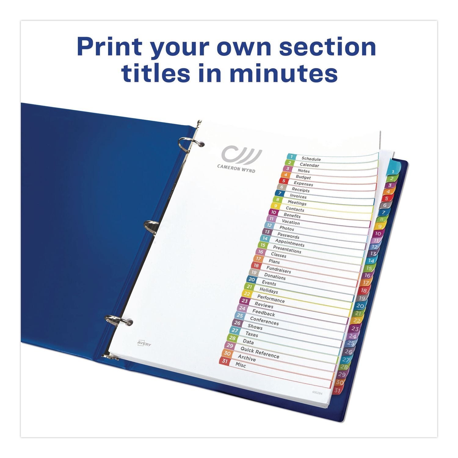 Customizable TOC Ready Index Multicolor Tab Dividers, 31-Tab, 1 to 31, 11 x 8.5, White, Contemporary Color Tabs, 1 Set