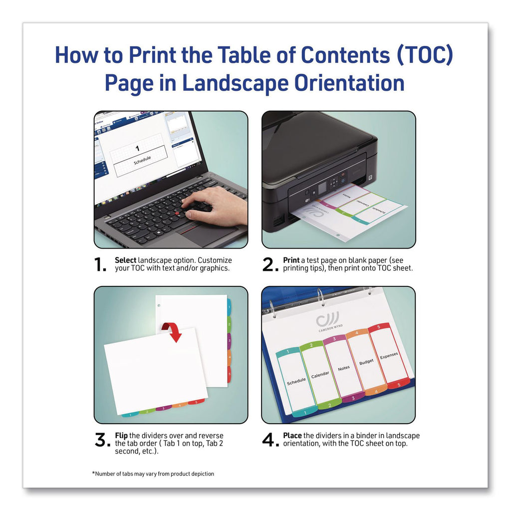 Customizable TOC Ready Index Multicolor Tab Dividers, 31-Tab, 1 to 31, 11 x 8.5, White, Contemporary Color Tabs, 1 Set