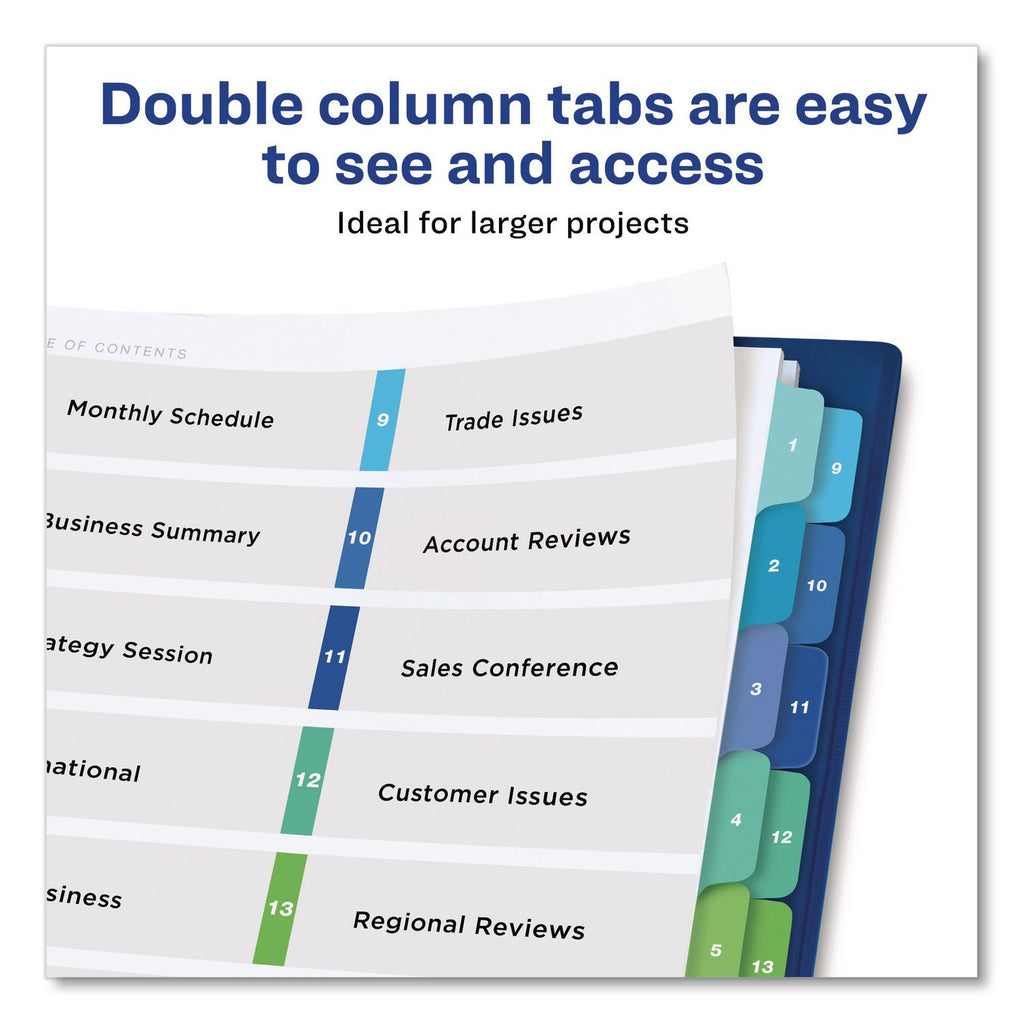 Customizable TOC Ready Index Double Column Multicolor Tab Dividers, 16-Tab, 1 to 16, 11 x 8.5, White, 1 Set