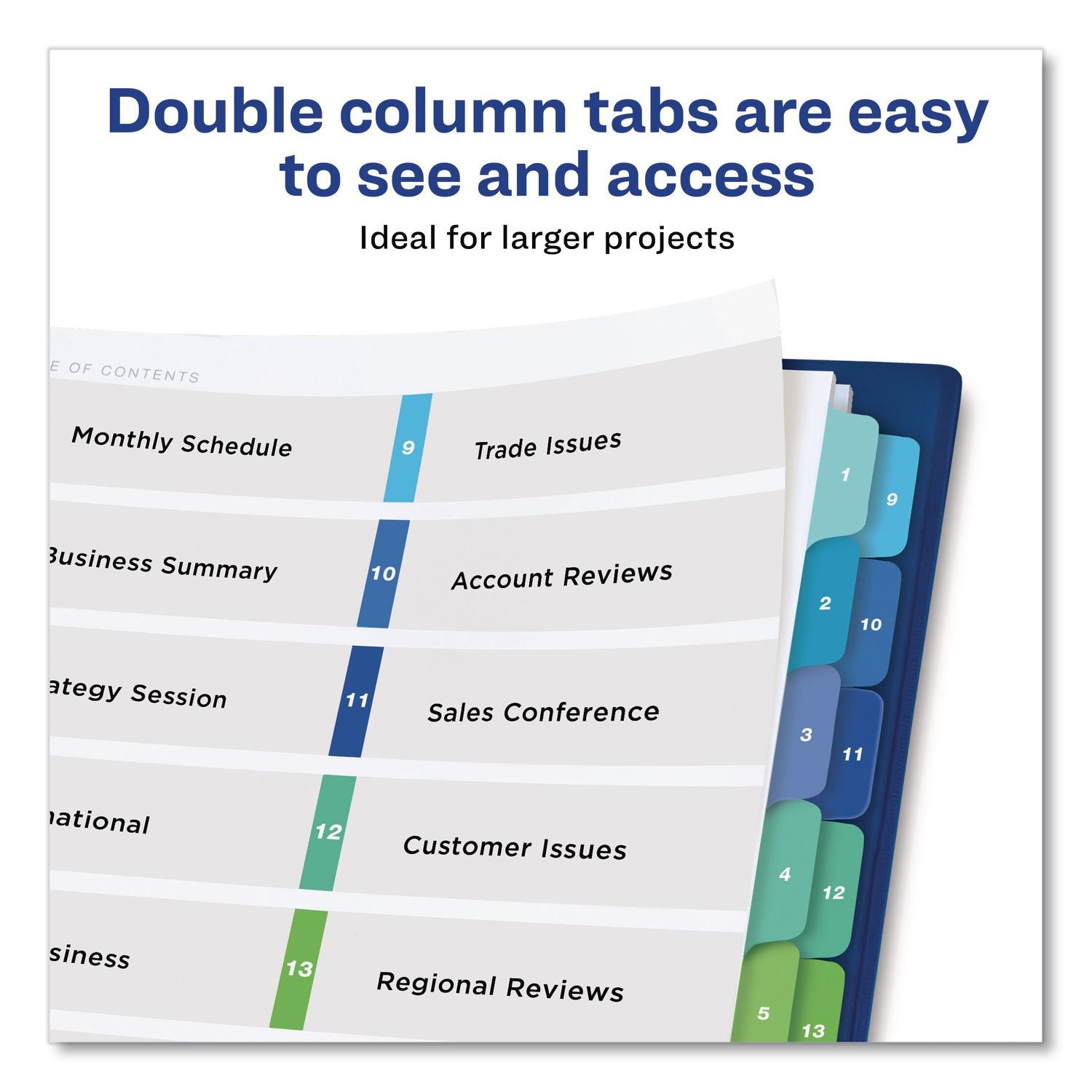 Customizable TOC Ready Index Double Column Multicolor Tab Dividers, 16-Tab, 1 to 16, 11 x 8.5, White, 1 Set
