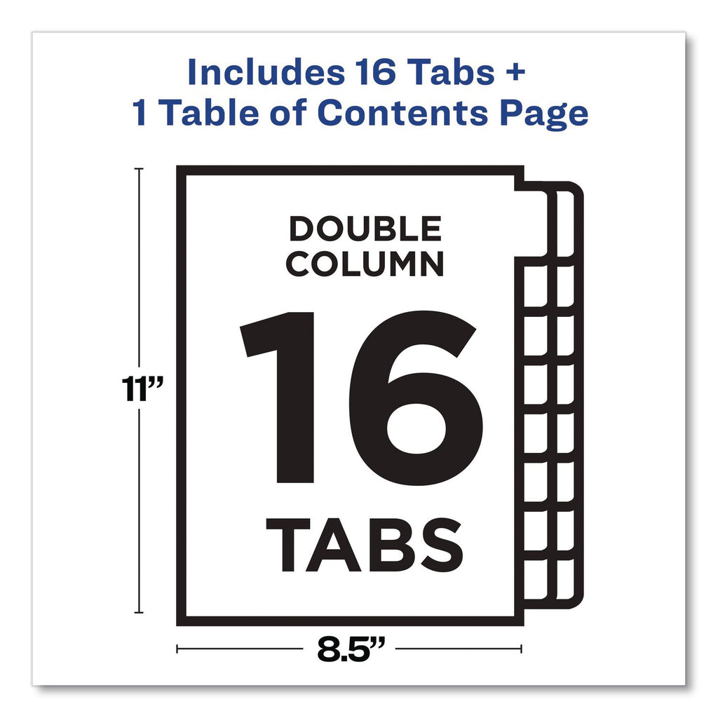 Customizable TOC Ready Index Double Column Multicolor Tab Dividers, 16-Tab, 1 to 16, 11 x 8.5, White, 1 Set