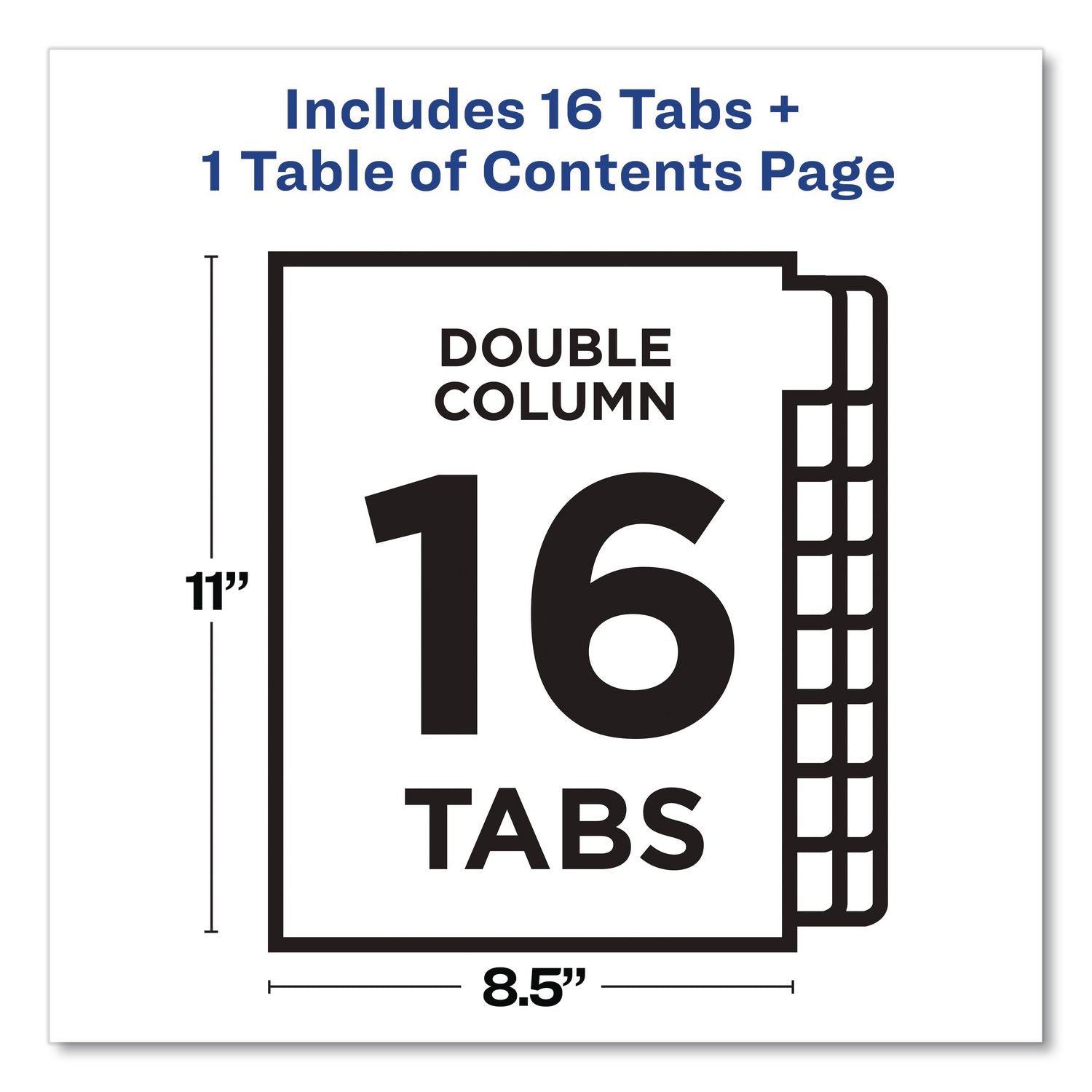 Customizable TOC Ready Index Double Column Multicolor Tab Dividers, 16-Tab, 1 to 16, 11 x 8.5, White, 1 Set