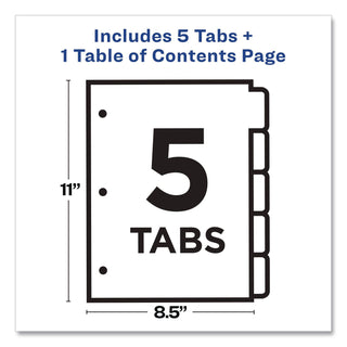 Customizable Table of Contents Ready Index Dividers with Multicolor Tabs, 5-Tab, 1 to 5, 11 x 8.5, Translucent, 1 Set