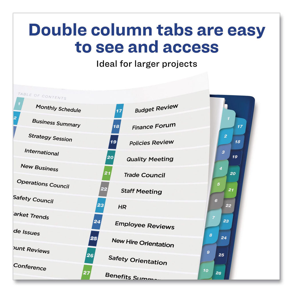 Customizable TOC Ready Index Double Column Multicolor Tab Dividers, 32-Tab, 1 to 32, 11 x 8.5, White, 1 Set