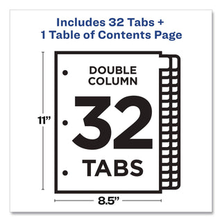 Customizable TOC Ready Index Double Column Multicolor Tab Dividers, 32-Tab, 1 to 32, 11 x 8.5, White, 1 Set
