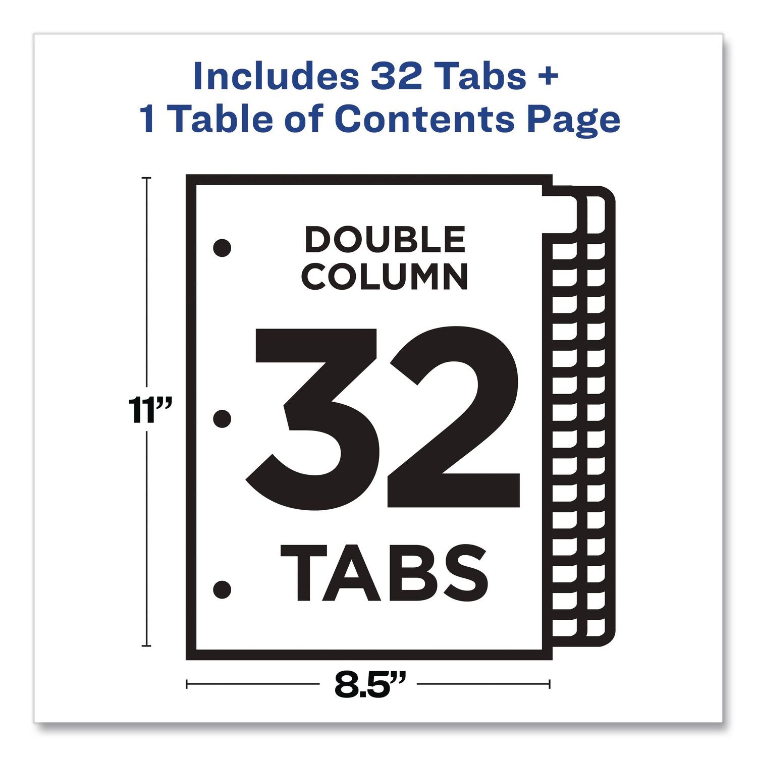 Customizable TOC Ready Index Double Column Multicolor Tab Dividers, 32-Tab, 1 to 32, 11 x 8.5, White, 1 Set