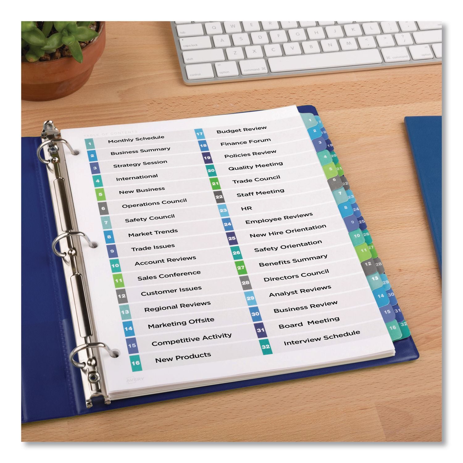 Customizable TOC Ready Index Double Column Multicolor Tab Dividers, 32-Tab, 1 to 32, 11 x 8.5, White, 1 Set