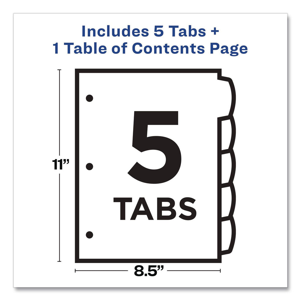 Customizable TOC Ready Index Multicolor Tab Dividers, 5-Tab, 1 to 5, 11 x 8.5, White, Contemporary Color Tabs, 1 Set