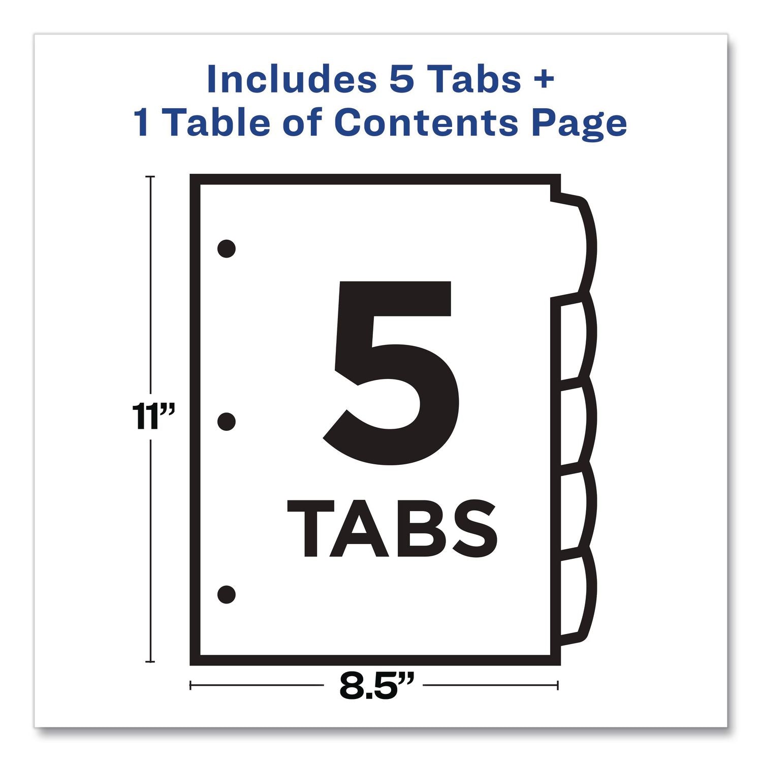 Customizable TOC Ready Index Multicolor Tab Dividers, 5-Tab, 1 to 5, 11 x 8.5, White, Contemporary Color Tabs, 1 Set