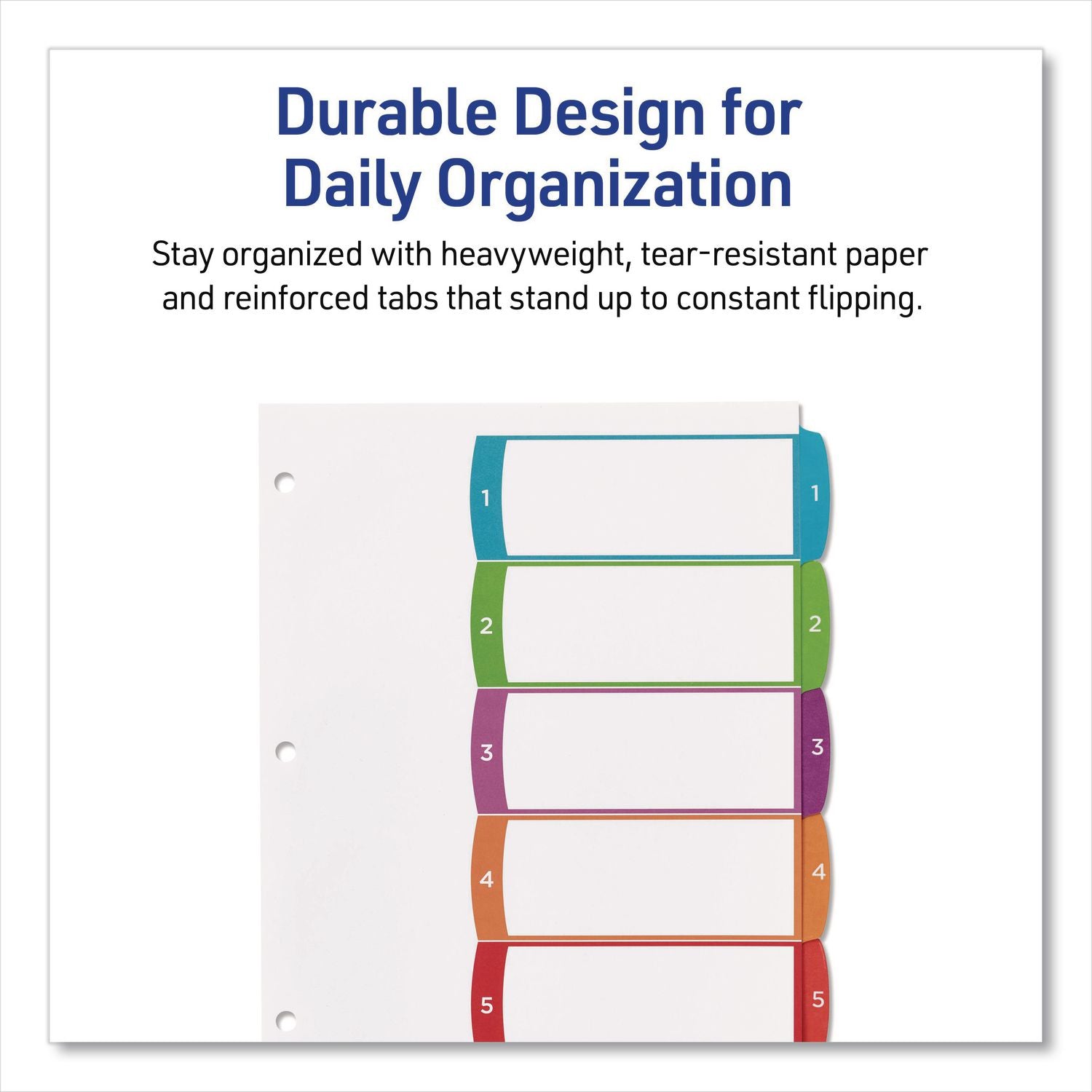 Customizable TOC Ready Index Multicolor Tab Dividers, 5-Tab, 1 to 5, 11 x 8.5, White, Contemporary Color Tabs, 1 Set