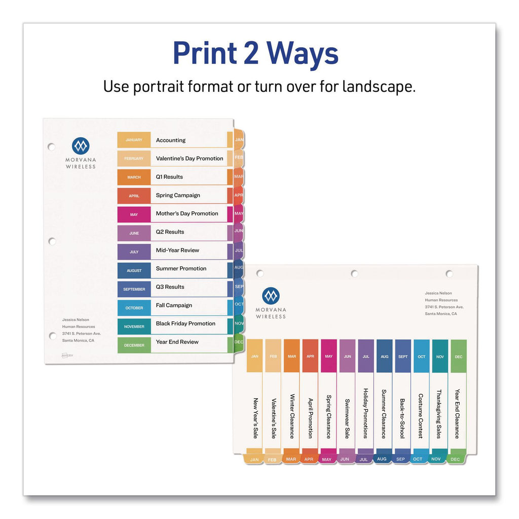 Customizable Table of Contents Ready Index Multicolor Dividers, 12-Tab, Jan. to Dec., 11 x 8.5, White, 6 Sets
