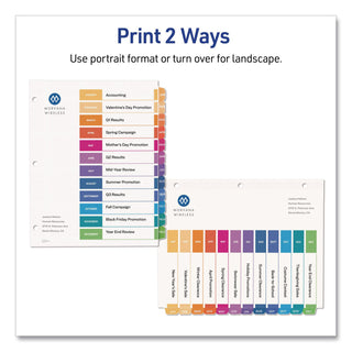 Customizable Table of Contents Ready Index Multicolor Dividers, 12-Tab, Jan. to Dec., 11 x 8.5, White, 6 Sets