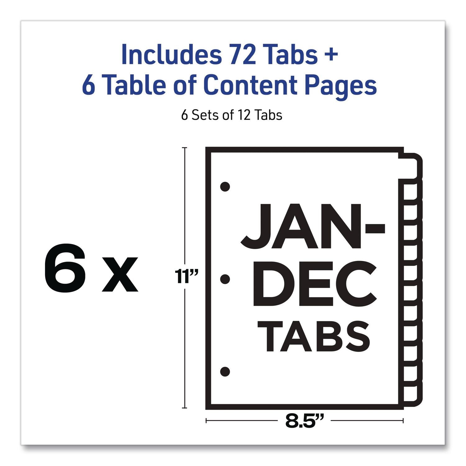 Customizable Table of Contents Ready Index Multicolor Dividers, 12-Tab, Jan. to Dec., 11 x 8.5, White, 6 Sets